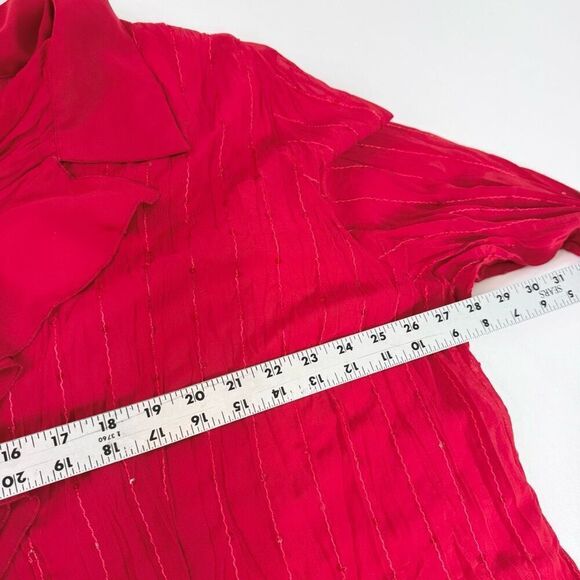 Notations Blouse Womens 2X Red Polyester Long Bell Sleeve V-Neck Ruffled Sequins - Picture 6 of 10
